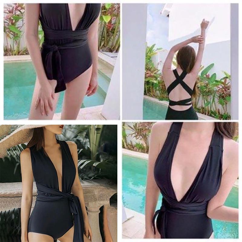 Đồ bơi nữ Bikini nữ 1 mảnh sexy liền thân xẻ ngực dây dài thun lạnh co dã 4 chiều đi bển đi bơi LM008