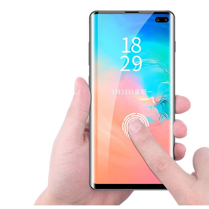Tấm kính cường lực trong suốt full keo UV dành cho SamSung Galaxy S10 Plus