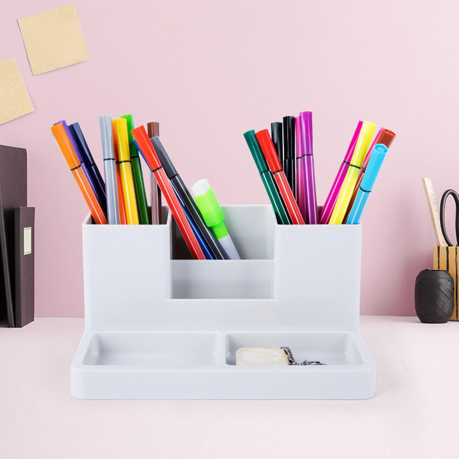 Storage Box Business Card/Pen/Pencil Holder Storage Box Office Accessories Caddy Sticky Note Tray Case Desktop Organizer with Pencil Holders