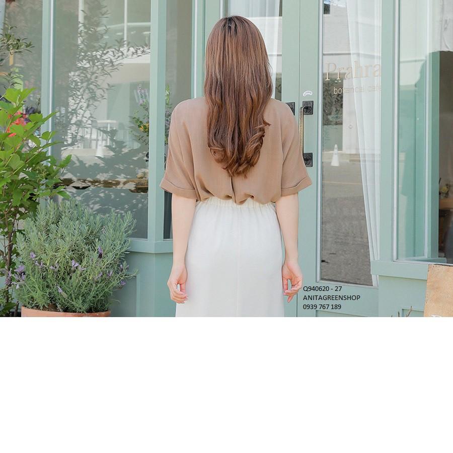 Q940620 ÁO KIỂU TAY LỠ MÀU NÂU