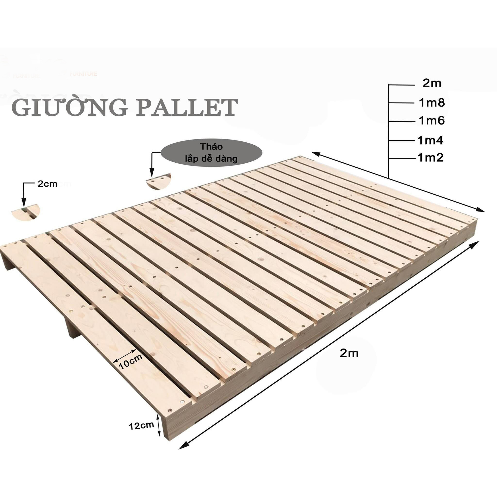 GIƯỜNG PALLET 16CM MÀU GỖ TỰ NHIÊN