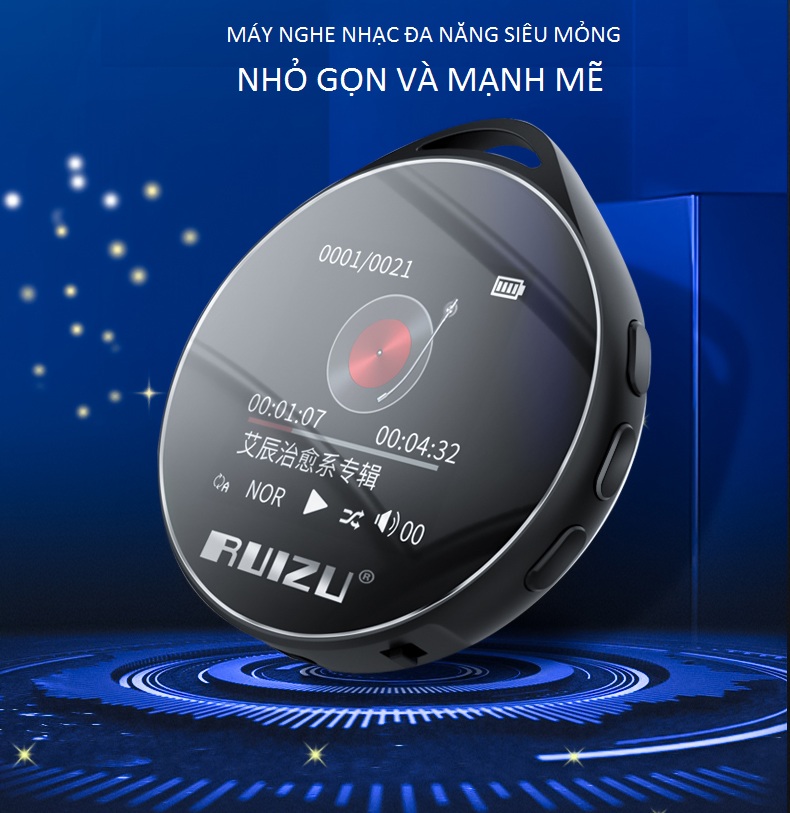 Máy Nghe Nhạc MP3 Bluetooth Ruizu M10 Bộ Nhớ Trong 8GB AZONE Cao Cấp - Hàng Chính Hãng