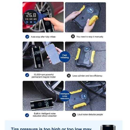 Máy Bơm Lốp Điện Tử Cầm Tay không dây FastROCOSTO Ô Tô, Xe Máy, Xe Đạp