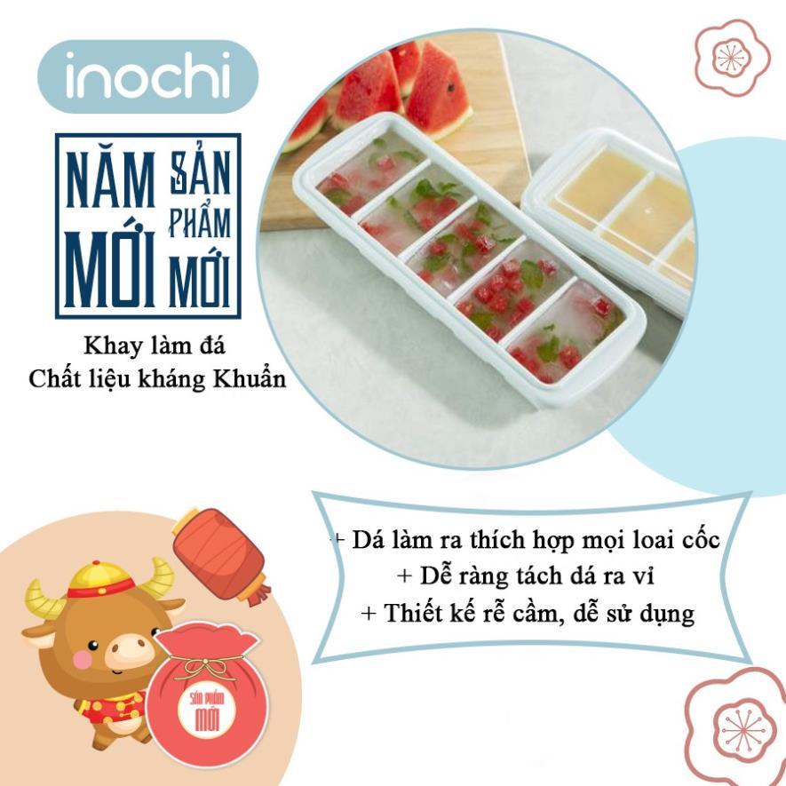 Khay đá 5 viên dành cho tủ lạnh có nắp đậy kèm hộp đựng đá tiện lợi kháng khuẩn Kari inochi Chính hãng