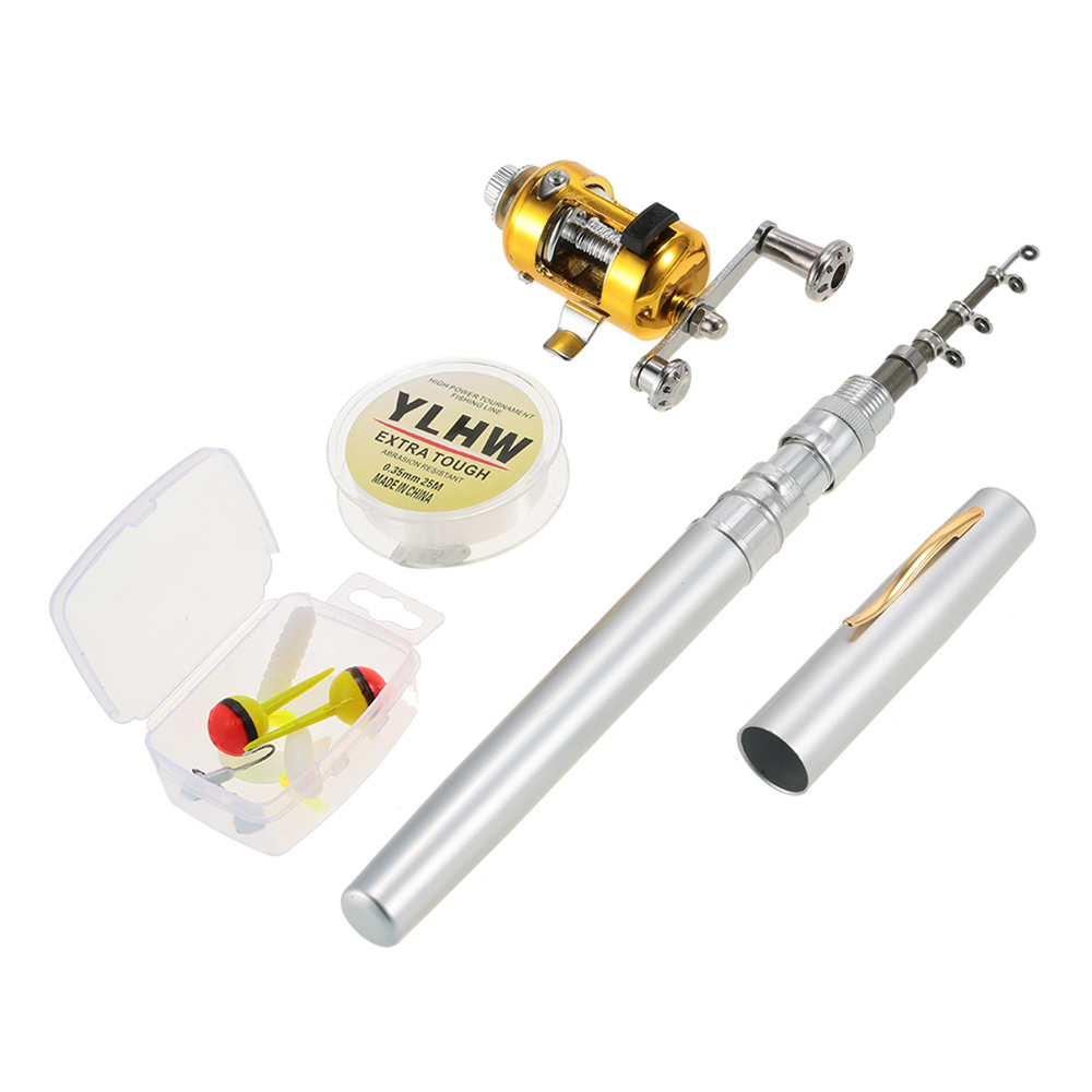 Bộ Combo Cuộn Cần Câu Cá Mini Telescopic Cầm Tay Bỏ Túi Cần Câu + Cuộn Dây Câu Cá Hợp Kim Nhôm