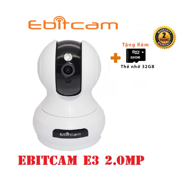 Camera Ip Wifi EbitCam E3 ( 2MP)  Full HD 1080P + Thẻ nhớ 32Gb - Hàng nhập khẩu