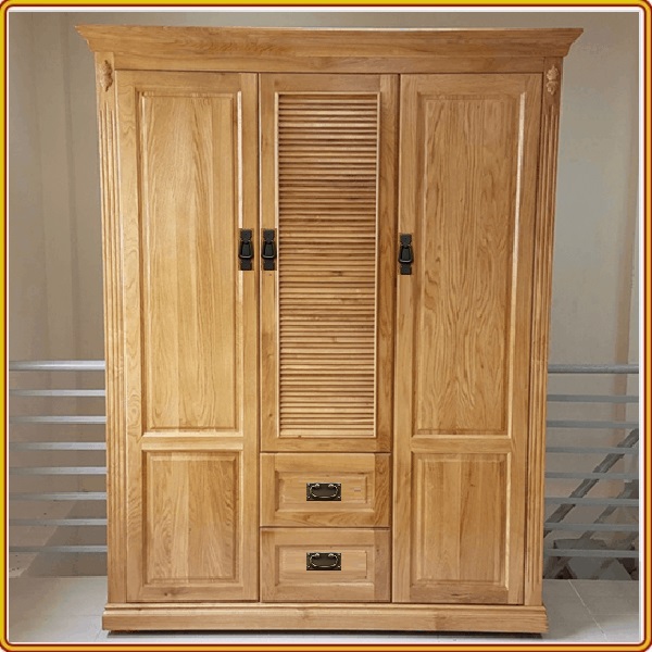 Tủ Quần Áo Gỗ Sồi Mỹ Tự Nhiên OAK - 03 Cánh Cửa + 02 Ngăn Kéo - 1m4 - 1m6