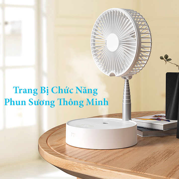 Quạt Sạc Tích Điện Gấp Gọn Có Chức Năng Phun Sương 3 Chế Độ Gió Tự Nhiên Có Chế Độ Quay Tự Động