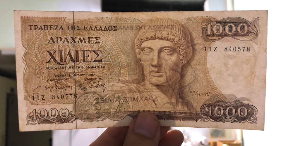 Tờ 1000 Drachma Hy Lạp 1987, tiền cổ sưu tầm