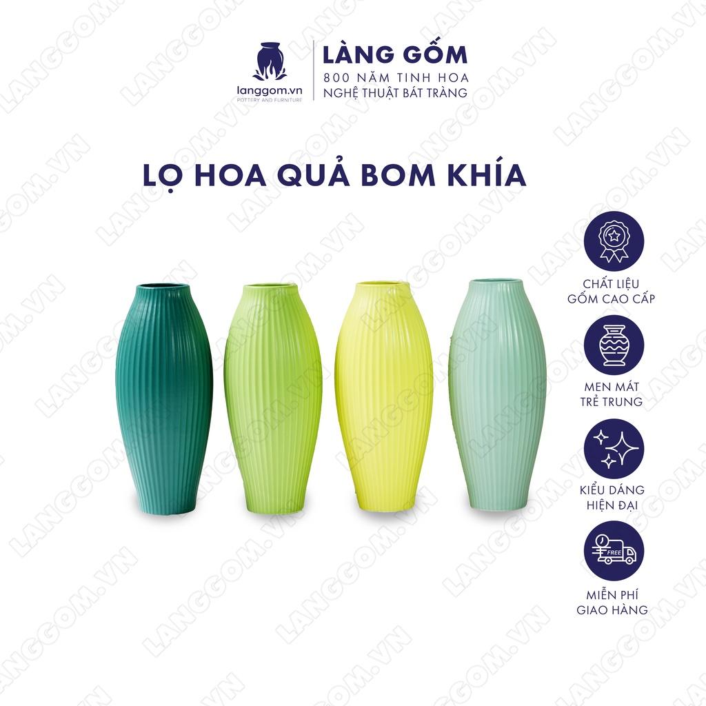 Bình hoa trang trí, Lọ hoa men mát quả bom khía - Gốm sứ Bát Tràng - langgom.vn