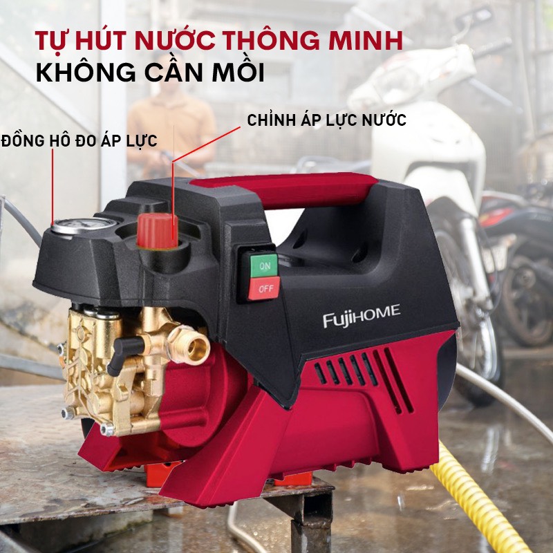 Máy xịt rửa xe cao áp cho ô tô xe máy Fujihome nhập khẩu chính hãng bảo hành 18 tháng