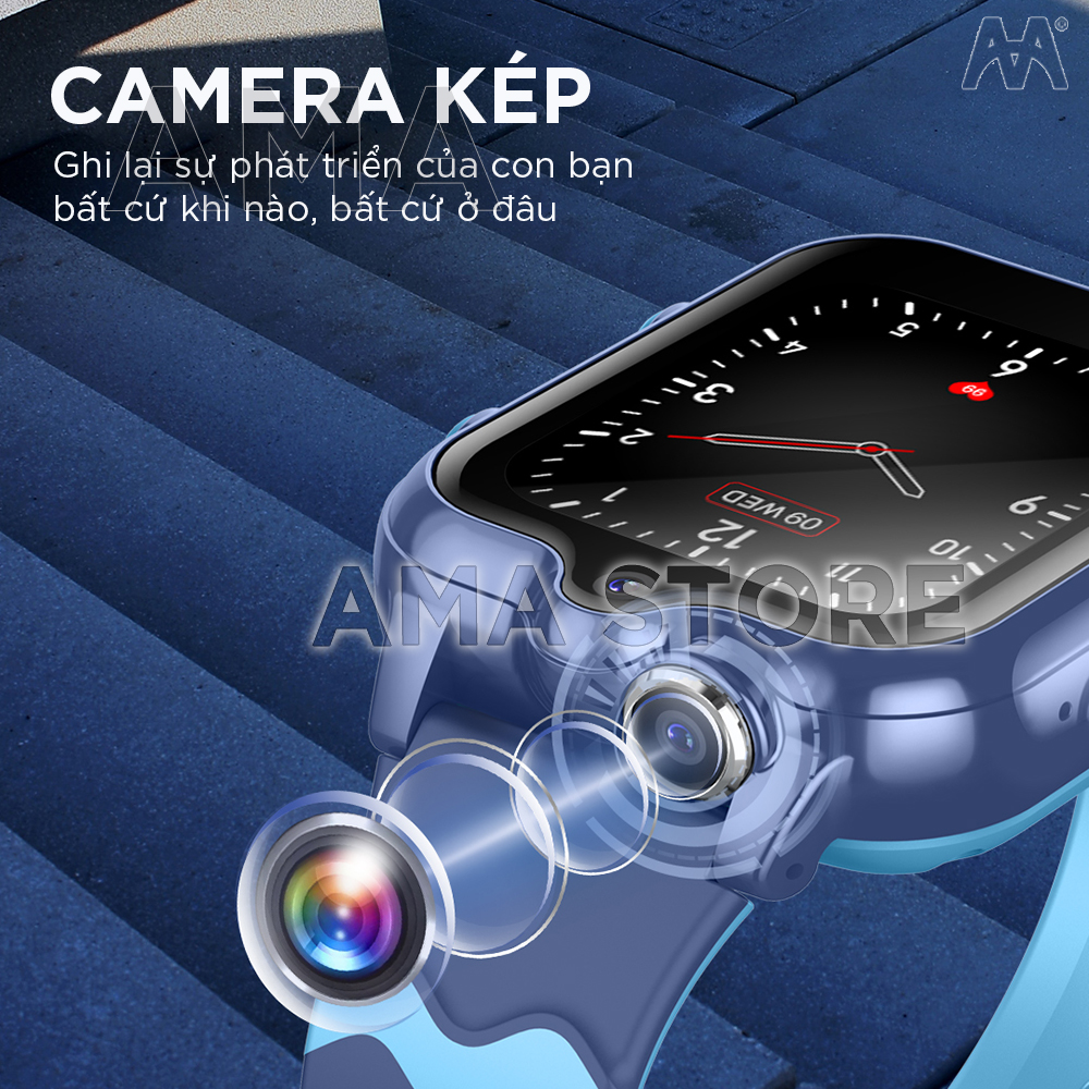 Đồng hồ Thông minh Trẻ em lắp Sim độc lập Nghe gọi 2 chiều Định vị kép GPS Wifi cao cấp Nhiều chức năng Chống nước tốt AMA Watch D35 Hàng nhập khẩu