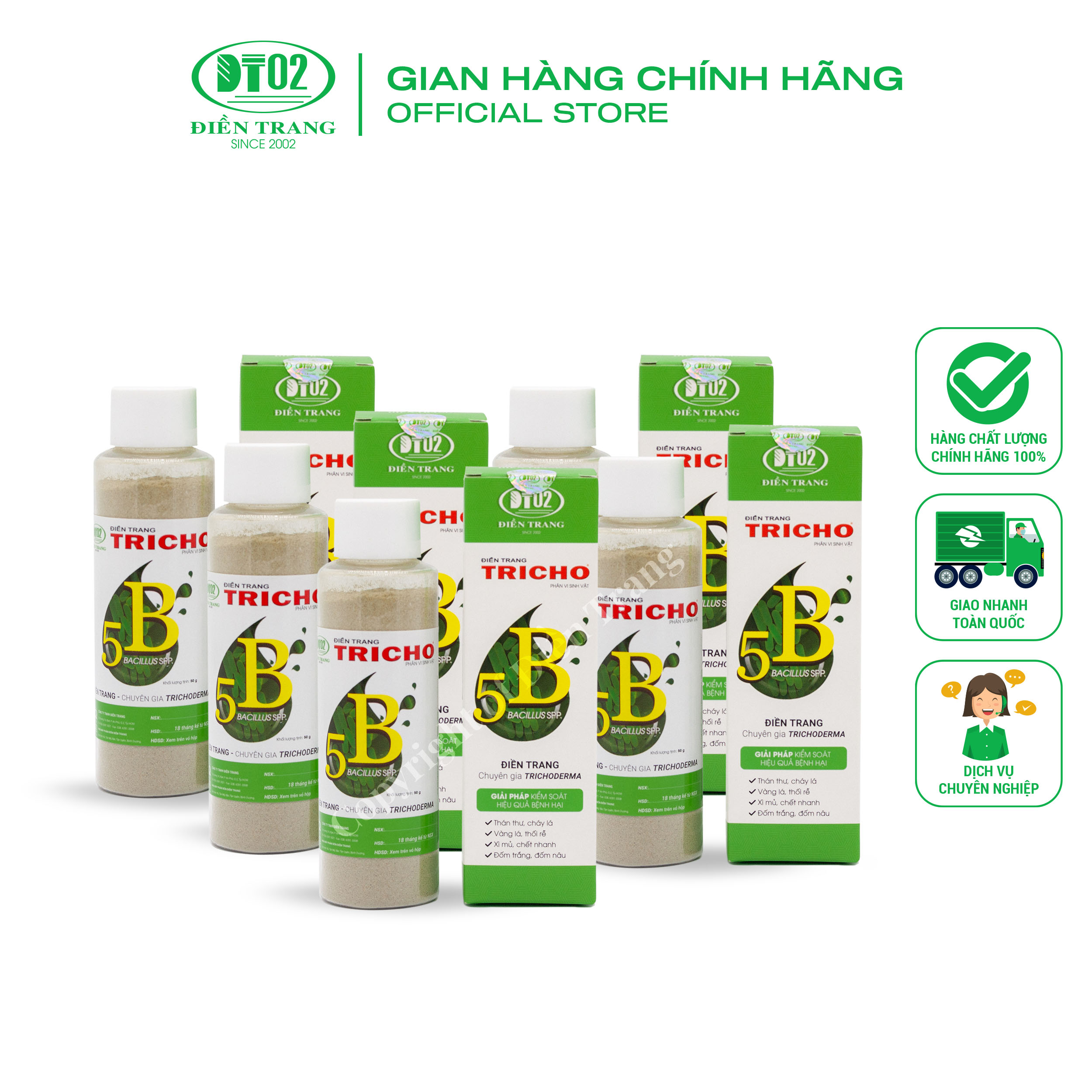 Combo 5 hộp Nấm Trichoderma Phòng Ngừa Nấm Bệnh TRICHO 5B Chai 50g