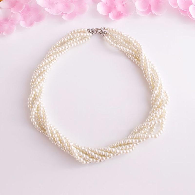 N380 dây chuyền choker hạt Ngọc vòng cổ choker hạt bẹt 6 dây xoắn kiểu dáng xinh xắn cho nữ