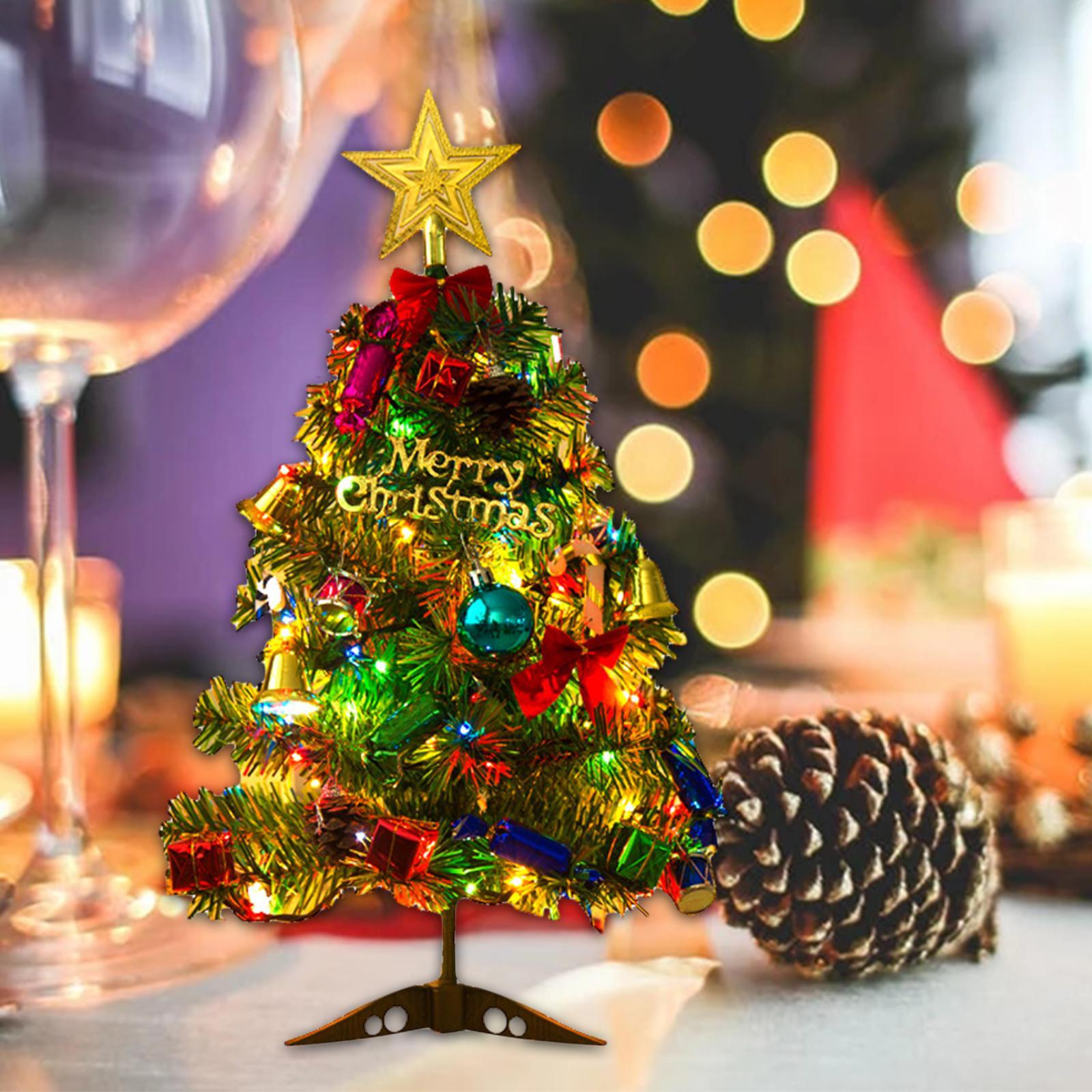 Tabletop Christmas Tree Ornament DIY Xmas Bedroom Decor with LED Lights A