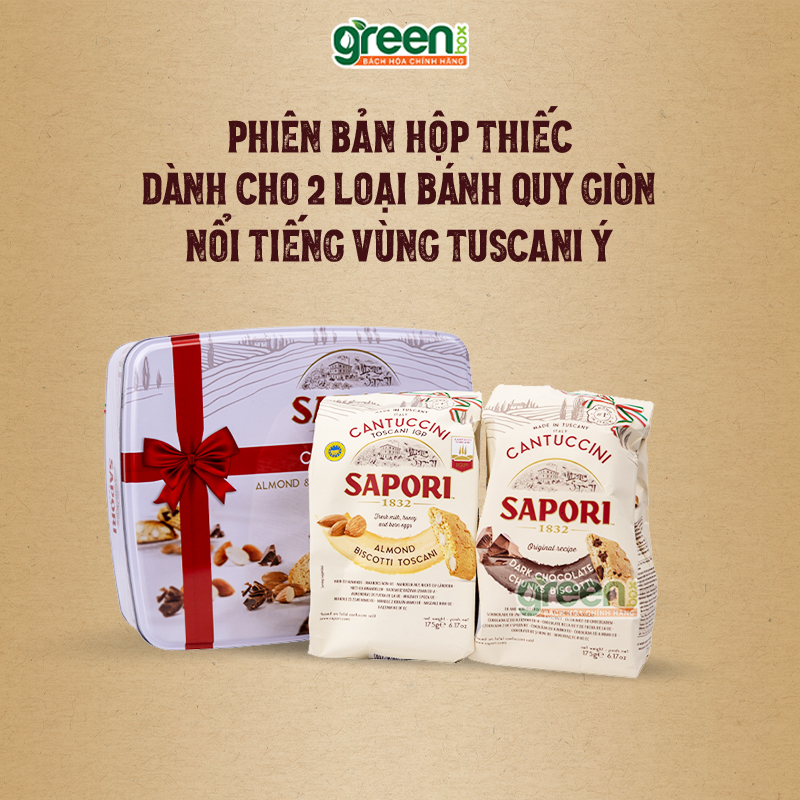 Hộp bánh giòn hạnh nhân và sô cô la Sapori 350g nhập khẩu Ý