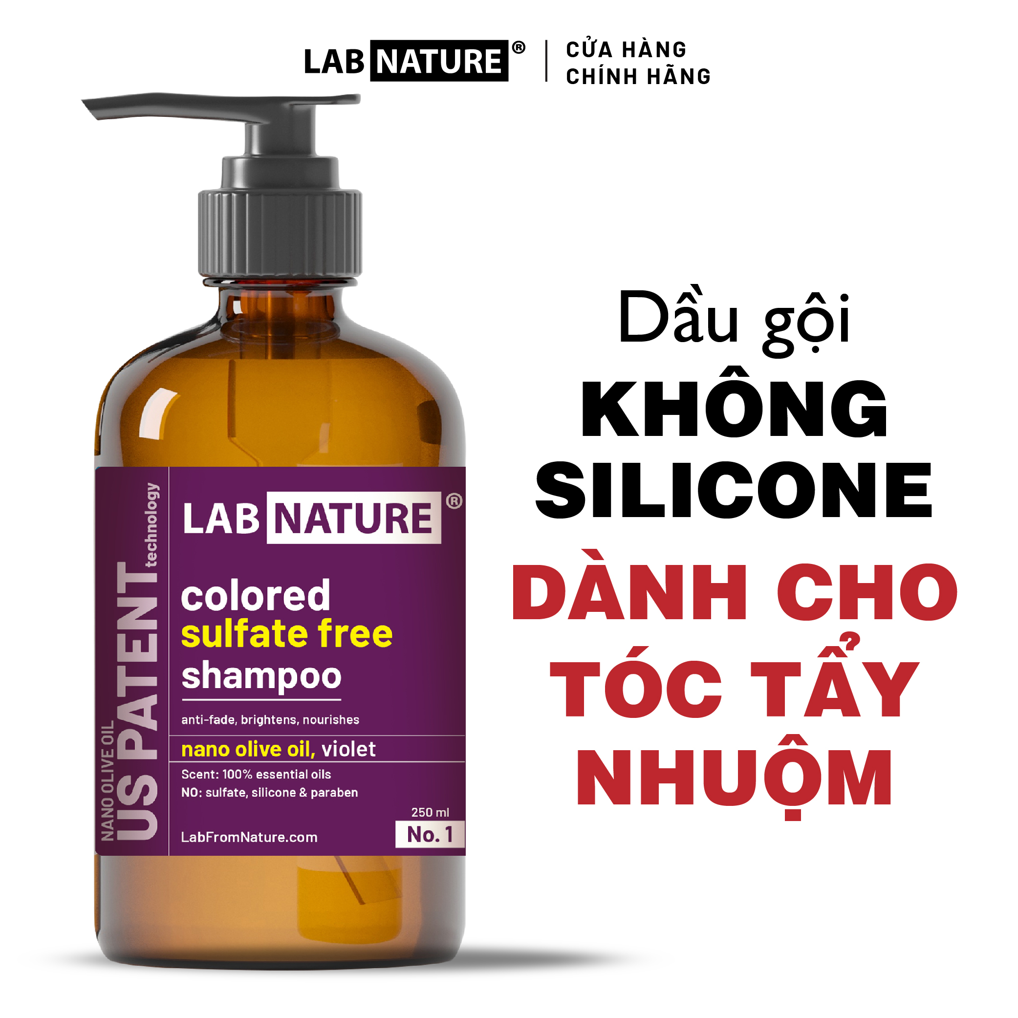 Dầu Gội Khử Vàng, Giữ Màu Tóc Tẩy Nhuộm Lab Nature No.1 - Công Nghệ Nano Olive Oil -250ml