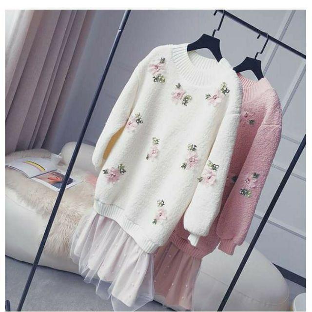 Đầm len đuôi cá đính hoa