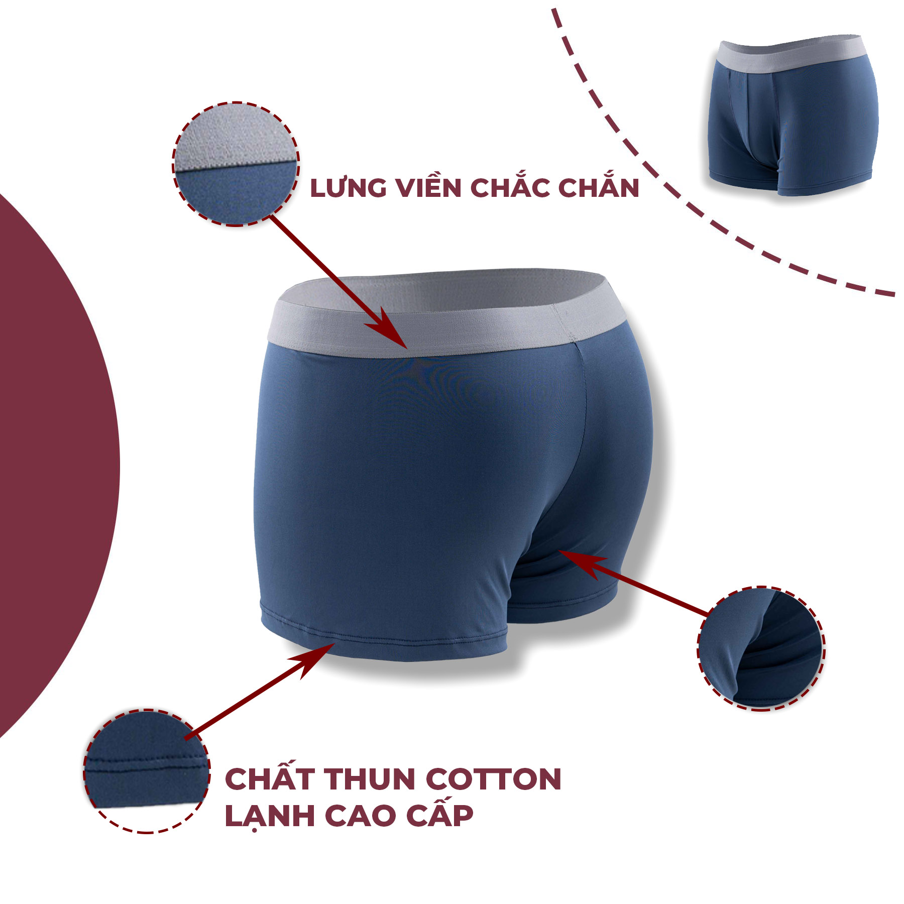 Combo 2 quần boxer nam trơn, bảng to chất thun mềm mịn thoáng mát, co giãn tốt - FORMEN SHOP - FMCB2QS017