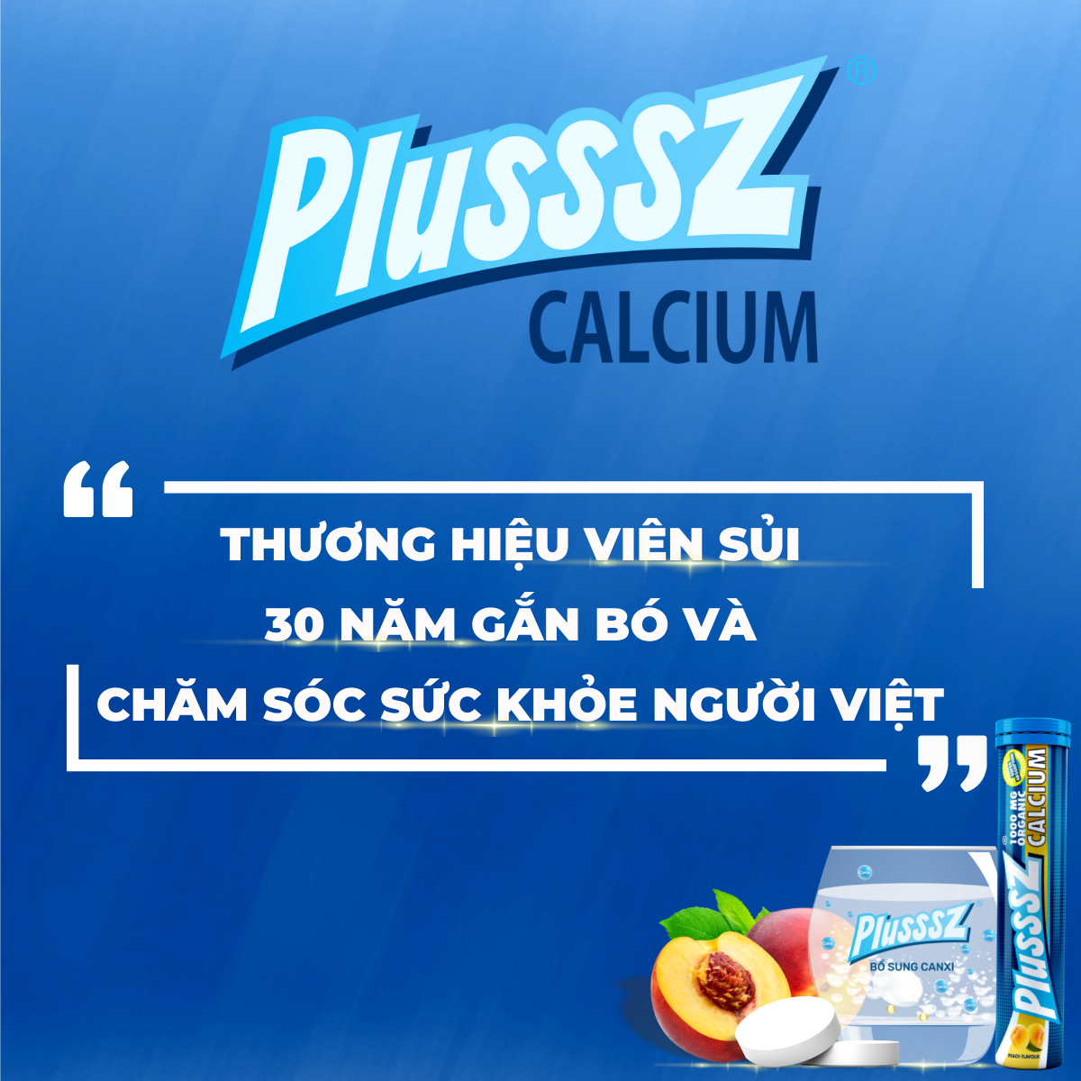 Viên sủi Plusssz Calcium vị Đào và chanh dây không Đường bổ sung canxi dạng hòa tan, dễ hấp thu hỗ trợ sức khỏe xương và răng, hỗ trợ ngăn ngừa loãng xương