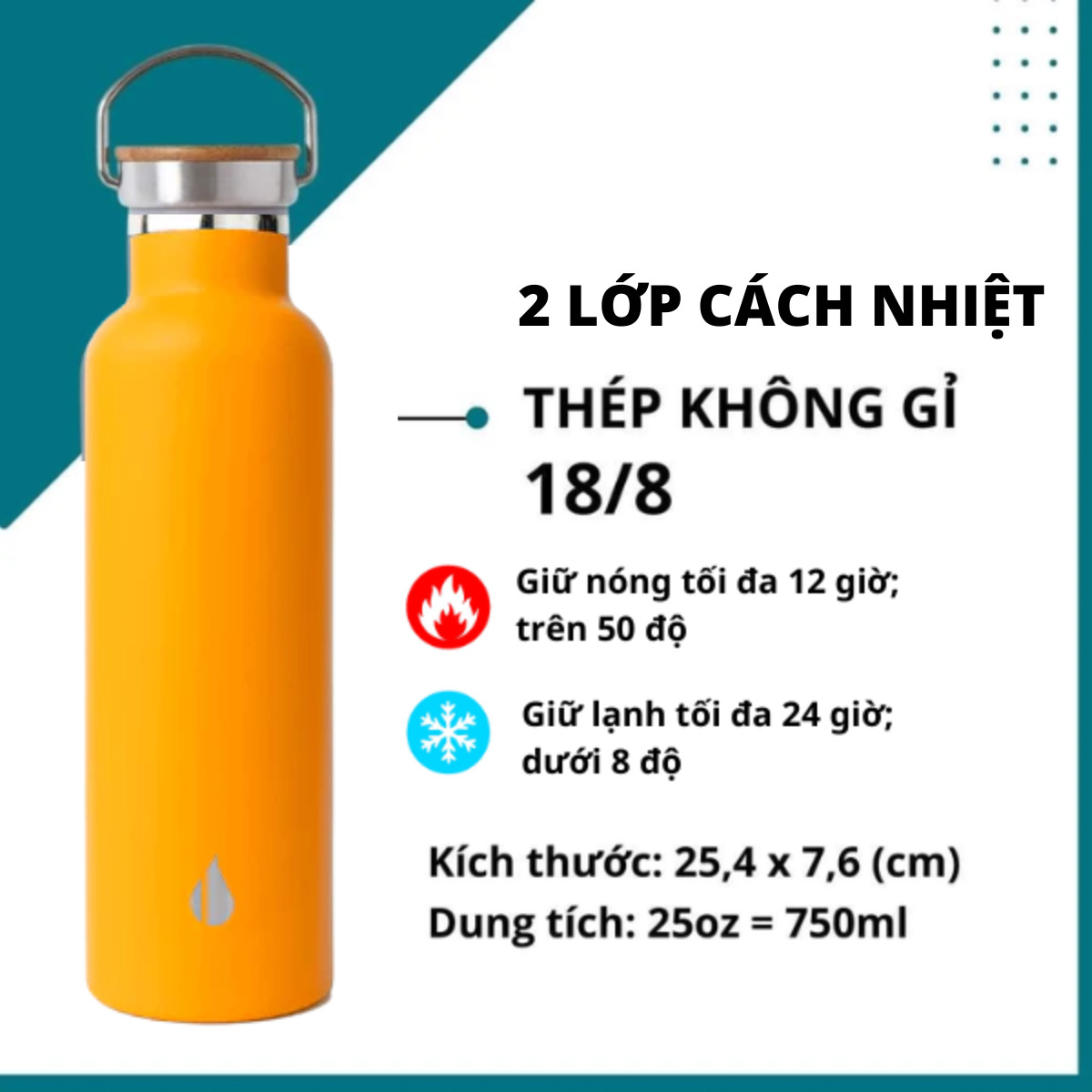 BÌNH GIỮ NHIỆT ELEMENTAL MÀU VÀN CAM , BÌNH NHẬP KHẨU MỸ, ĐẠT CHUẨN FDA HOA KỲ, THÉP 304 KHÔNG GỈ, GIỮ NÓNG LẠNH