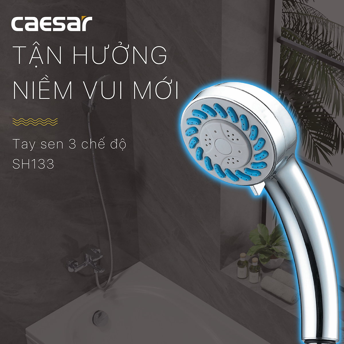 Tay sen 03 chế độ điều chỉnh tia nước mạ crom sáng bóng Caesar SH133