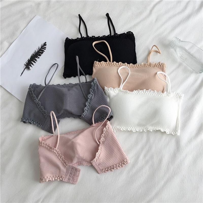 Áo bra, áo ống QUÂY CÓ QUAI VIỀN REN GÂN TĂM cài sau, có đệm lót, chất cotton, phong cách HànQuốc se.xy Nữ Women Top Tua Rua