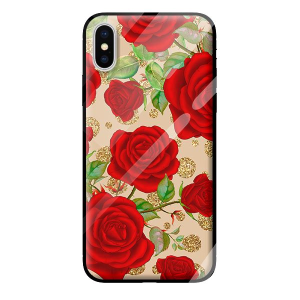 Ốp lưng kính cường lực cho iPhone XS NỀN HOA HỒNG 3 - Hàng chính hãng