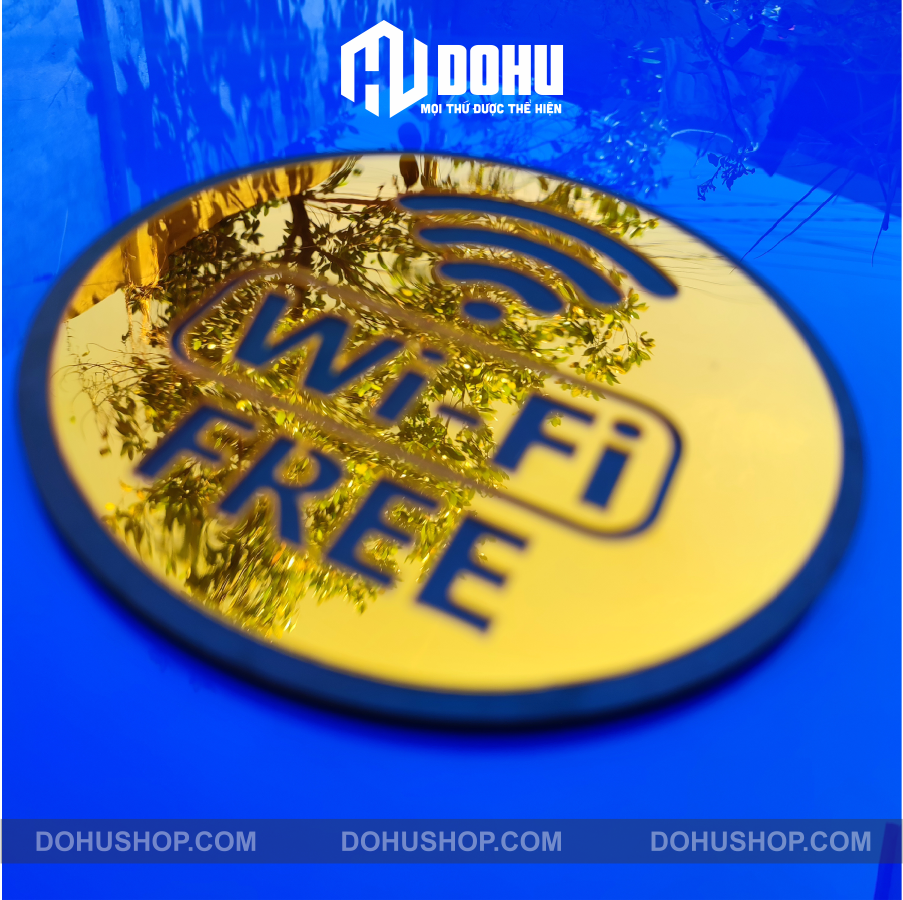 Bảng Gương Vàng Free Wifi DOHU23 Trang Trí Quá Cafe, Nhà Hàng, Khách Sạn - Sang trọng, hiện đại