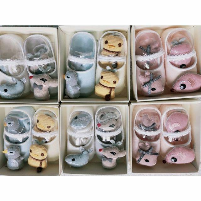 Set 2 đôi tất HÀI THÊU đính thú 7D siêu xinh có chống trượt cao cấp cho bé sơ sinh từ 0 đến 1 tuổi