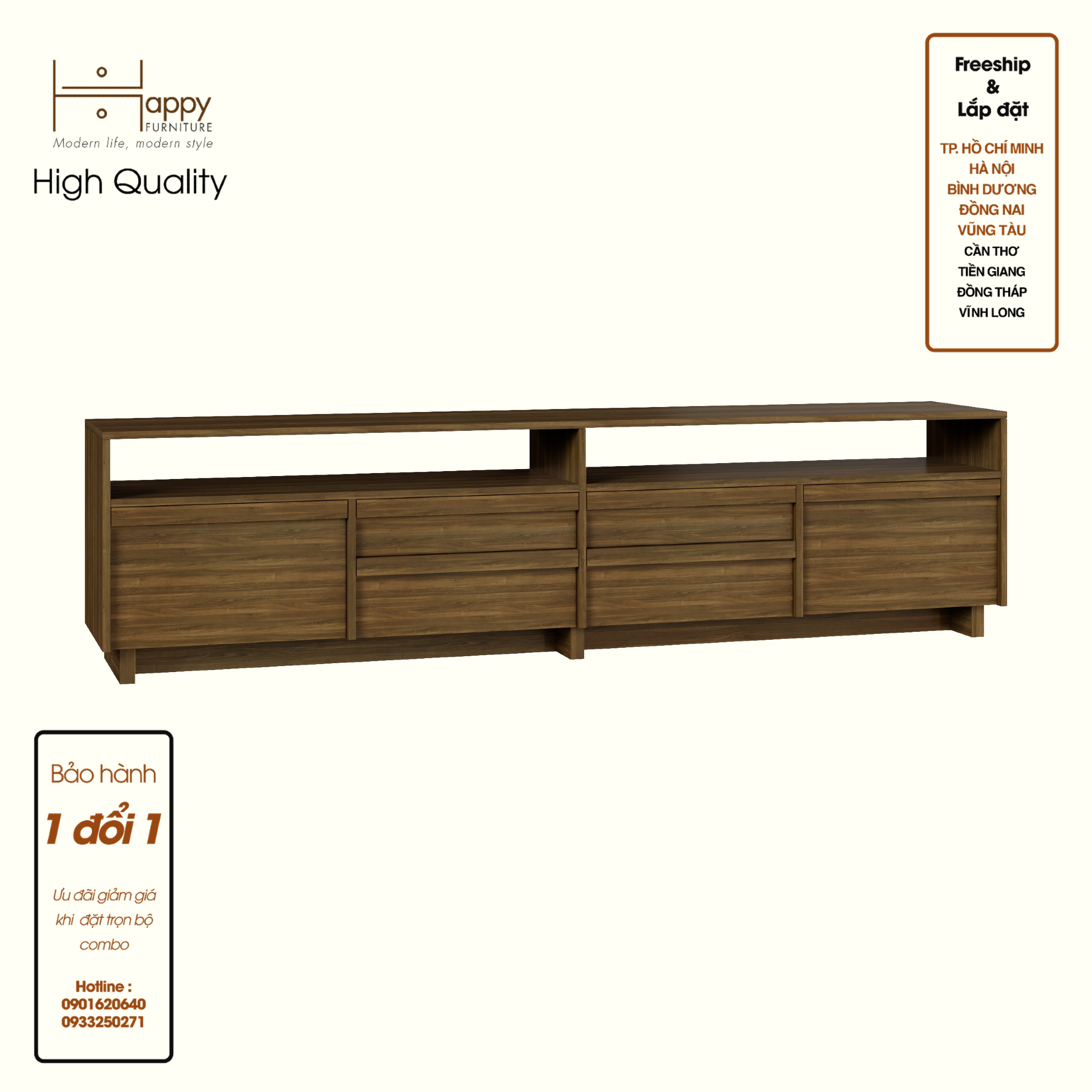 [Happy Home Furniture] MAVIS, Kệ TV 4 ngăn kéo, 220cm x 40cm x 56cm ( DxRxC), KTV_039