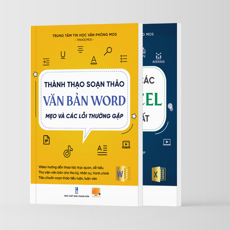 Combo 2 Sách Thành thạo Tin học văn phòng: Thành thạo Hàm Excel phổ biến nhất + Thành thạo Soạn thảo văn bản Word - Mẹo xử lý lỗi Word Excel trong công việc -  tinhocmos