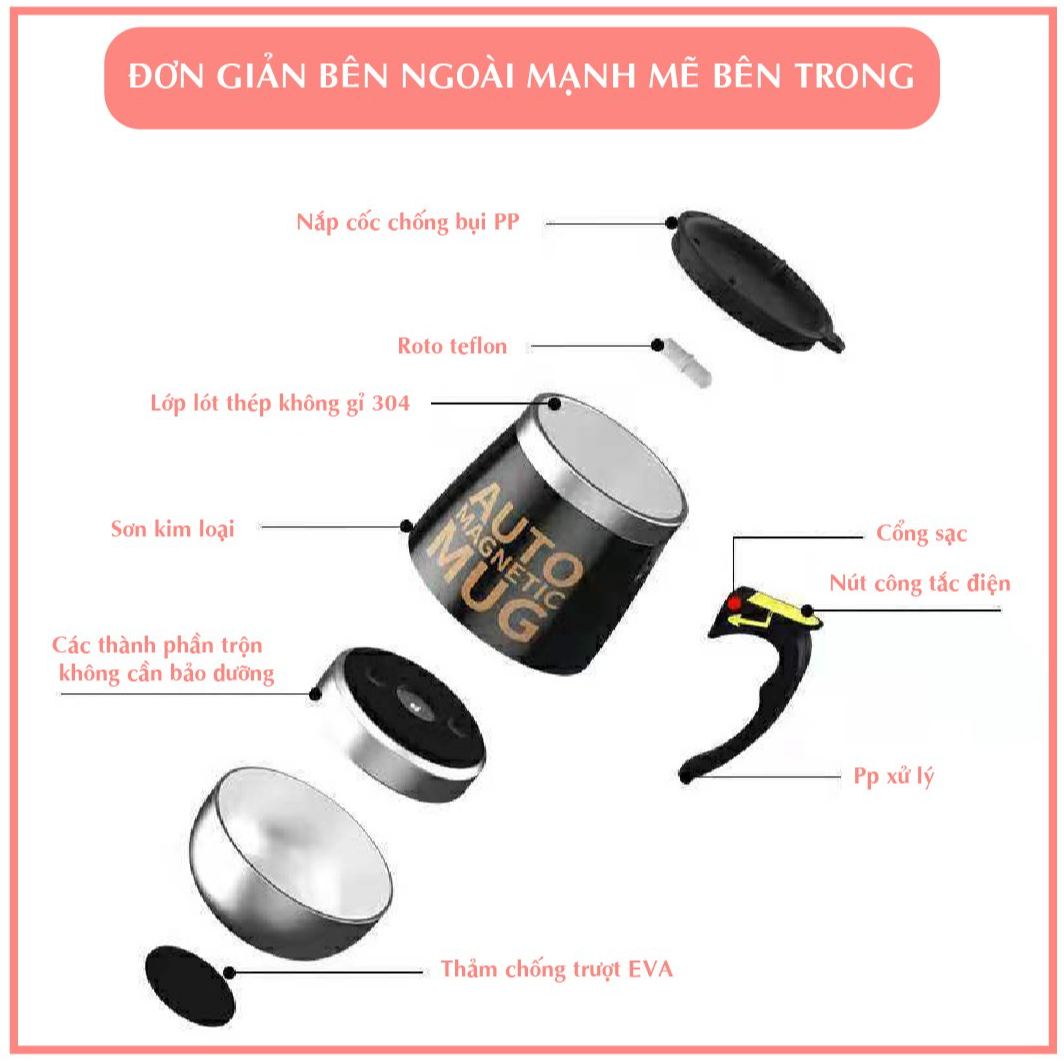 Ly tự khuấy Sạc điện,  Cốc pha cafe tự trộn bằng Inox dung tích 400ml