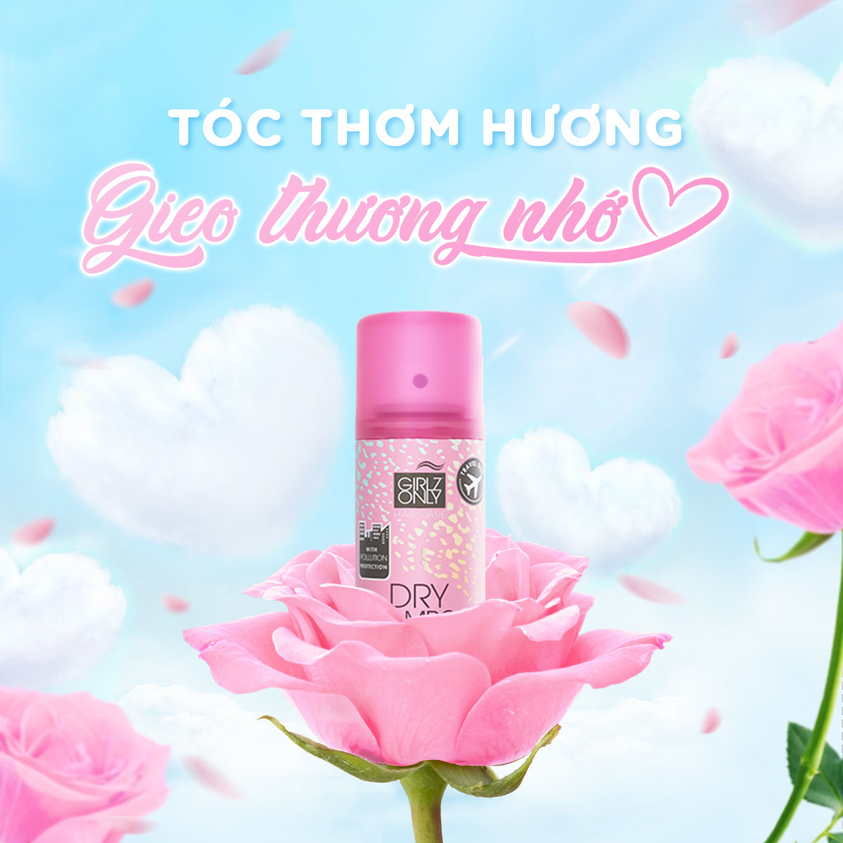 Dầu Gội Khô Girlz Only Xịt Tóc Gội Đầu Khô Dry Shampoo (Hồng) Không Bết Sạch Dầu Bồng Bềnh 100ml/Chai