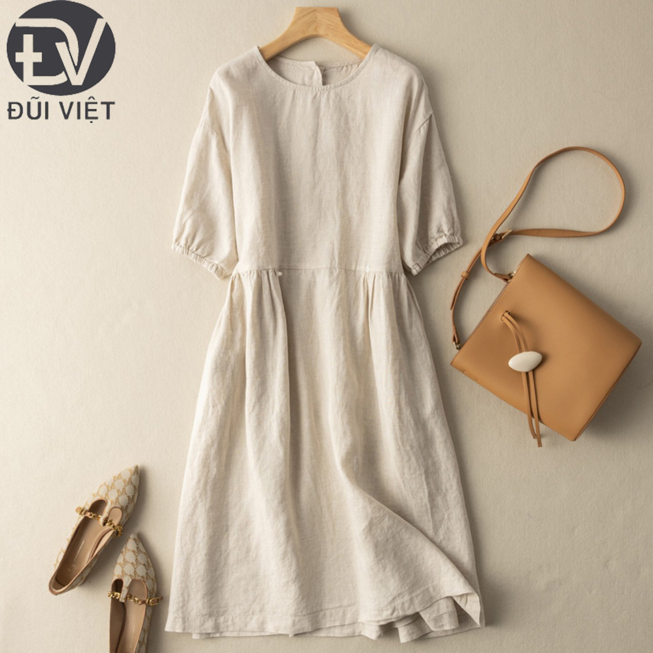 Hình ảnh Đầm linen dáng suông Trơn Thời Trang Thanh Lịch Phong Cách Hàn Quốc - Đũi Việt DV188