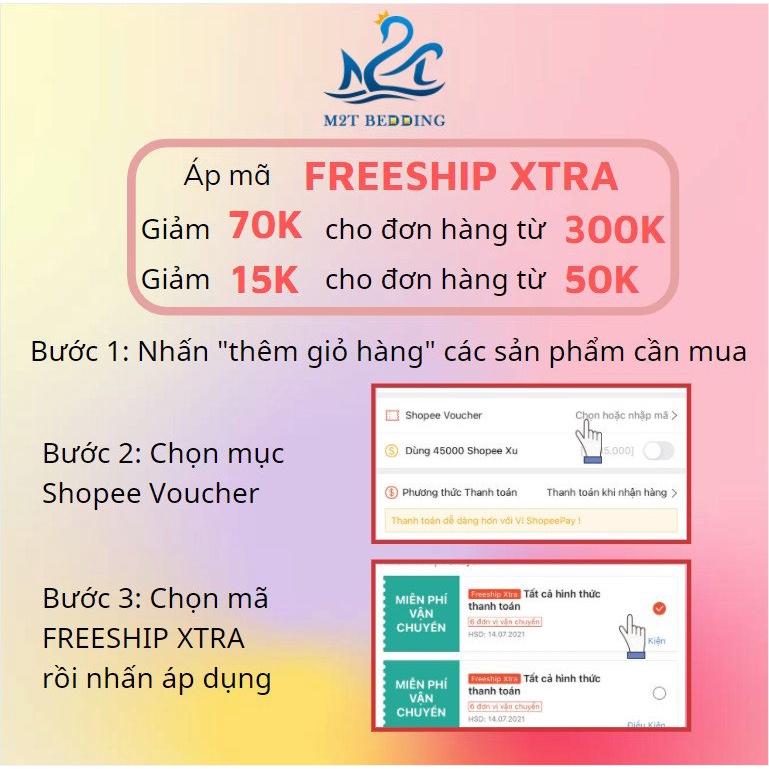Bộ chăn ga gối Cotton poly M2T bedding kẻ caro, vỏ chăn mền, drap ga giường và 2 vỏ gối
