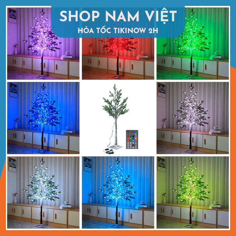 Cây Thông Noel Phủ Tuyết Có Đèn Led RGB Trang Trí Giáng Sinh, Có Thể Gấp Gọn, Kèm Remote