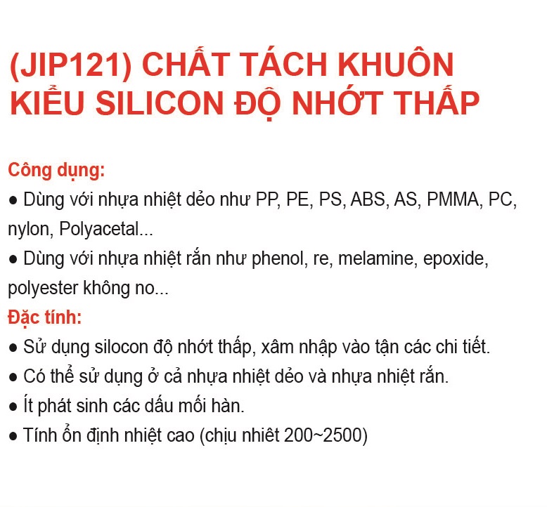 Dung dịch tách khuôn silicon JIP121- ICHINEN Nhật Bản (420ml) - Dùng cho nhựa nhiệt dẻo và nhựa nhiệt rắn