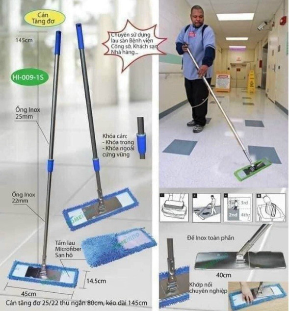 CÂY LAU NHÀ CÔNG NGHIỆP MÂM BẢN TO DẺ LAU SỢI FIBER CAO CẤP 45CM