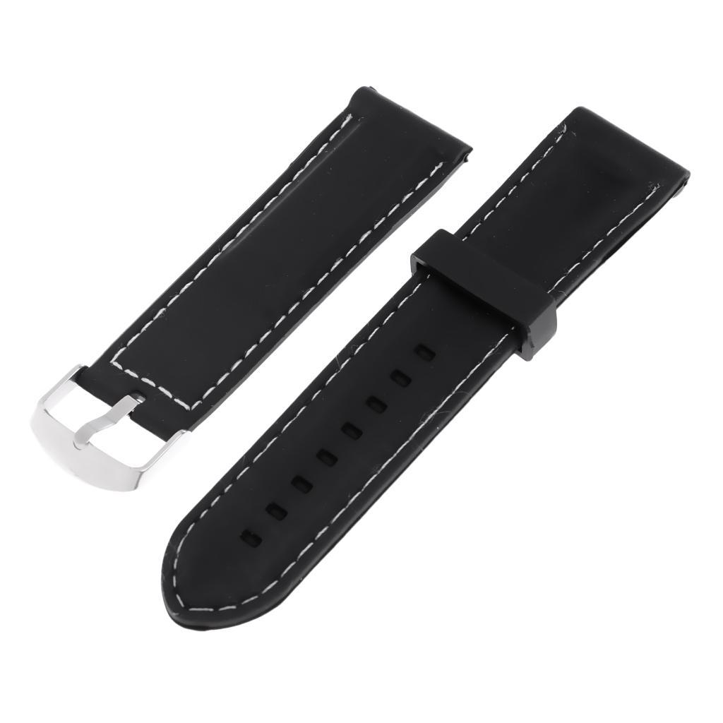 Silicone Strap Bracelet White Line Stitching 22mm