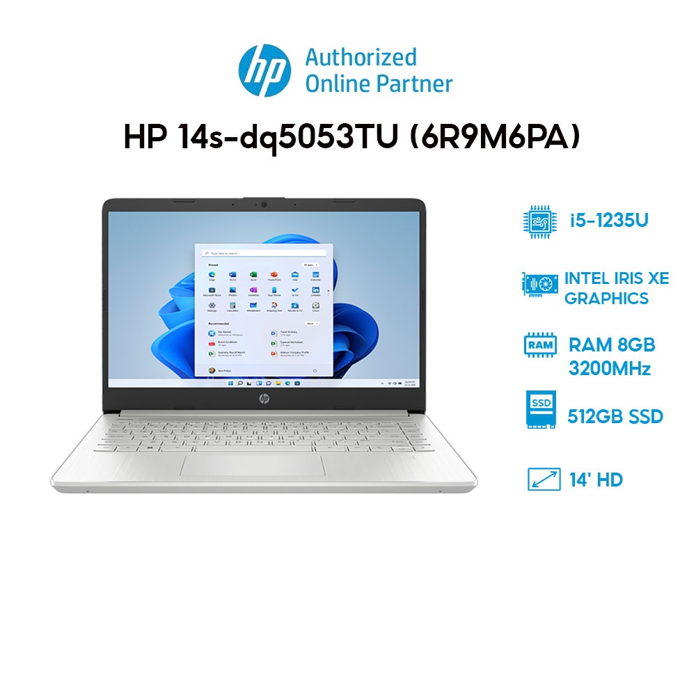 Laptop HP 14s-dq5053TU (6R9M6PA) (i5-1235U | 8GB | 512GB | Intel Iris Xe Graphics | 14' HD | Win 11) Hàng chính hãng