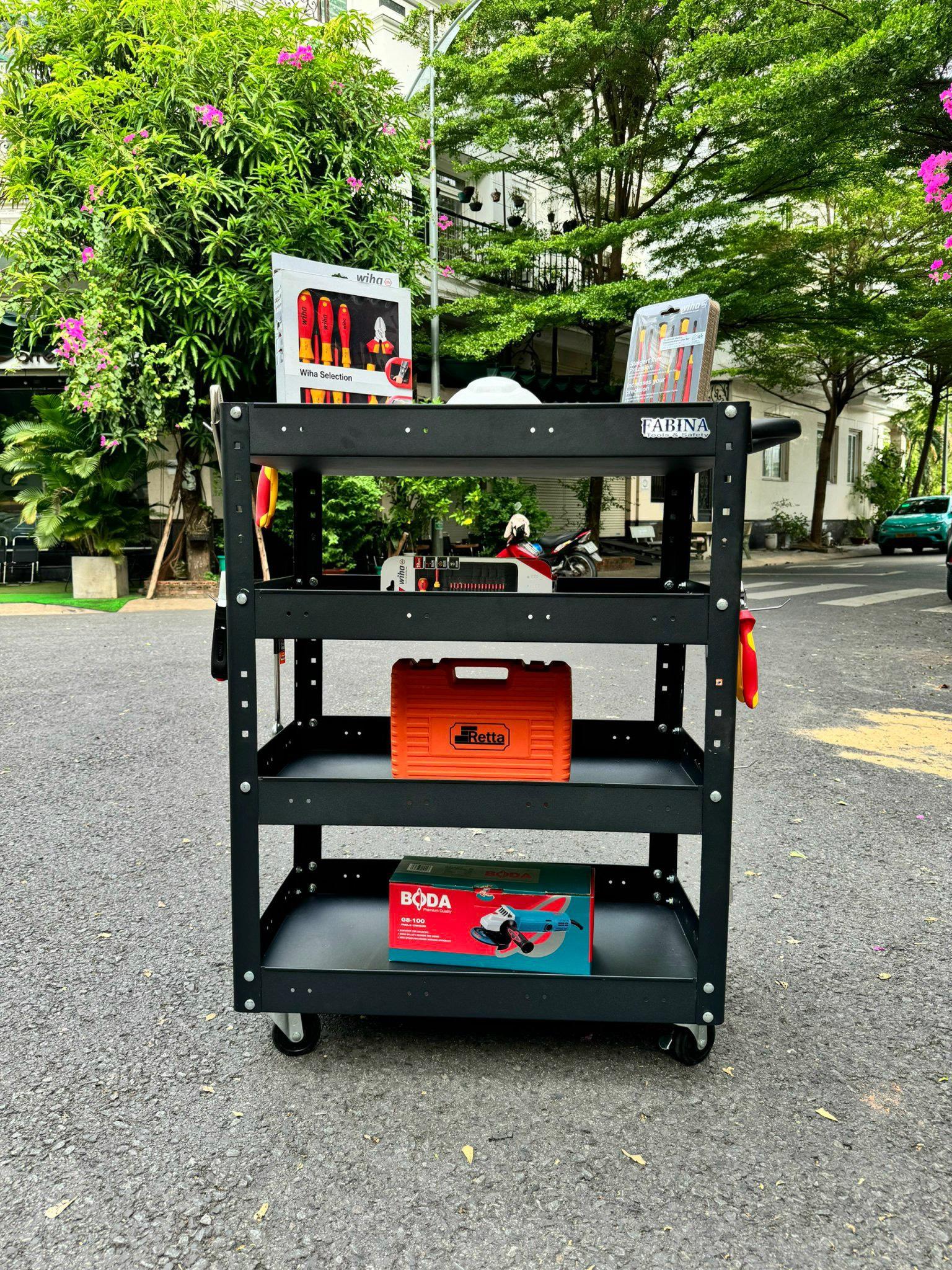 Kệ thép di động 4 ngăn cao 980mm màu đen FABINA