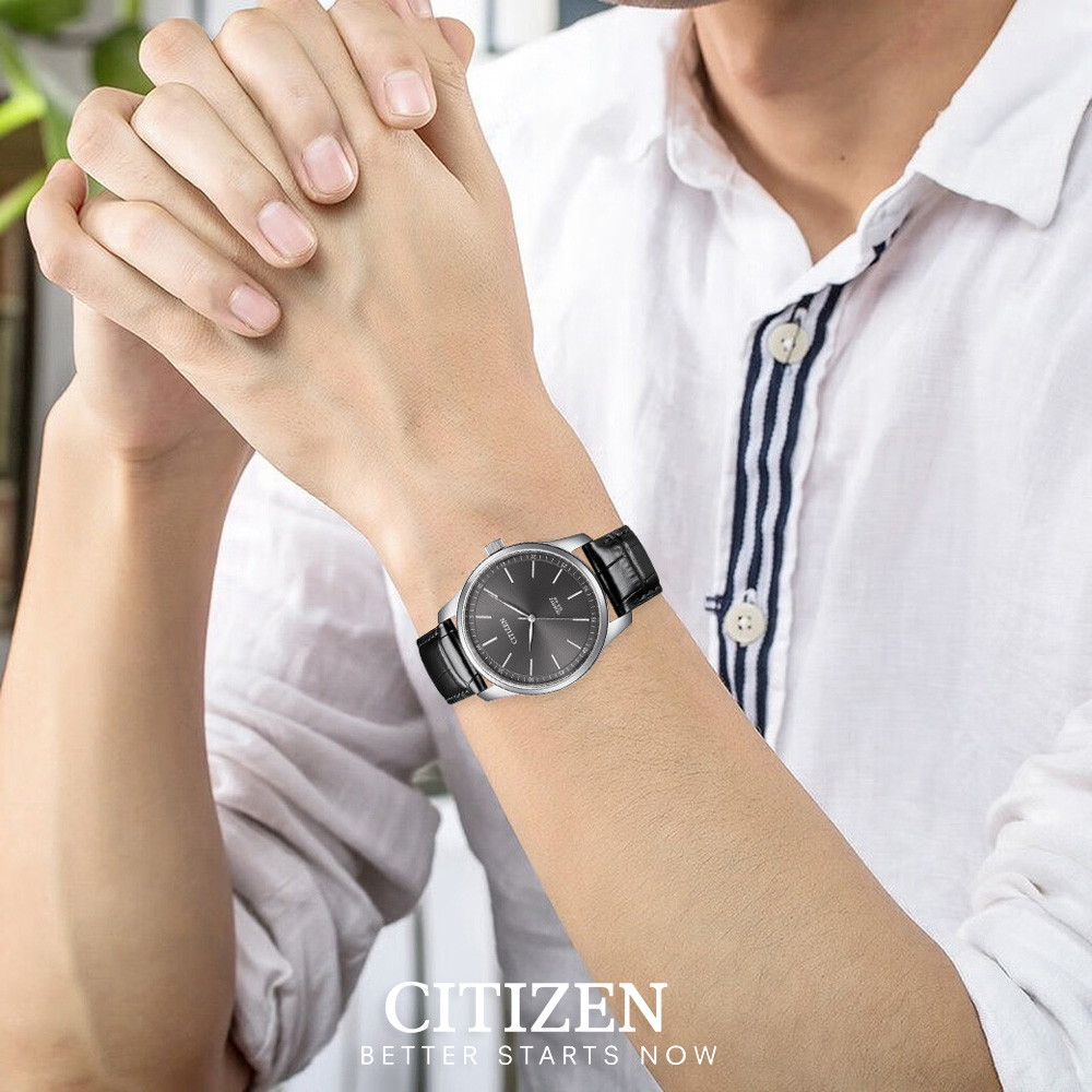 Đồng Hồ Nam Citizen Pin-Quartz Dây Da BH5001-05H - Mặt Xám Đen (42mm)
