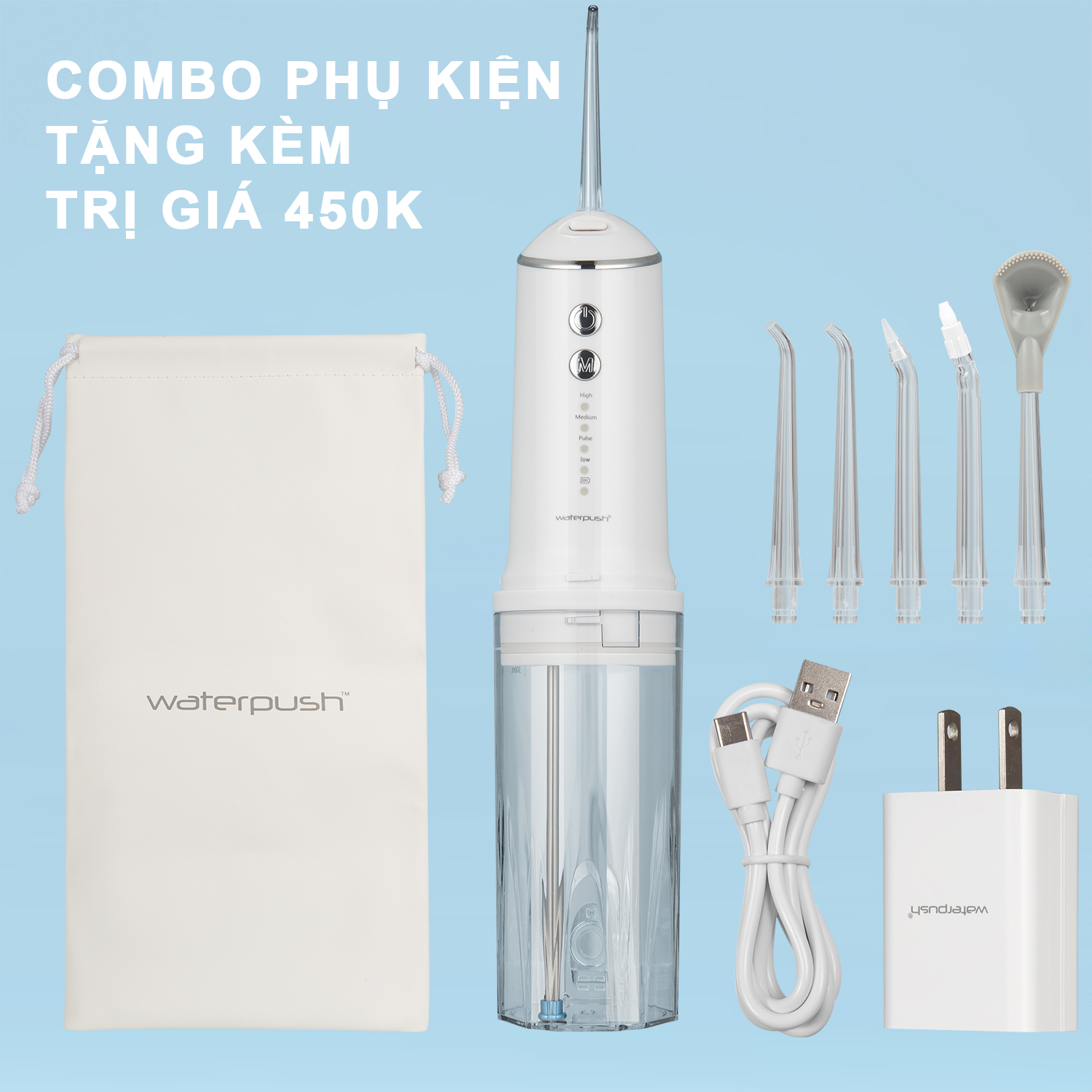 [Đèn UV Diệt Khuẩn 99,99%]Combo máy tăm nước du lịch cao cấp WaterPush 1903 và 1904 siêu nhỏ gọn - 1 đổi 1 trong 12 tháng