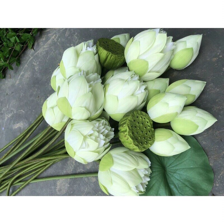 Combo 3 cây Hoa Sen Cạn Nhỏ dài 43cm - cành sen giả trang trí lọ hoa, mâm quả