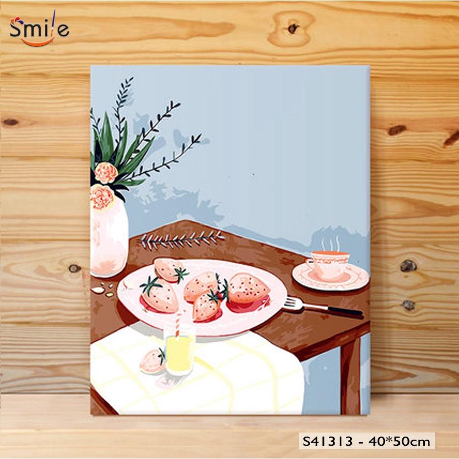 Tranh tô màu theo số Smile FMFP  ẩm thực bánh dâu S41313 40x50cm