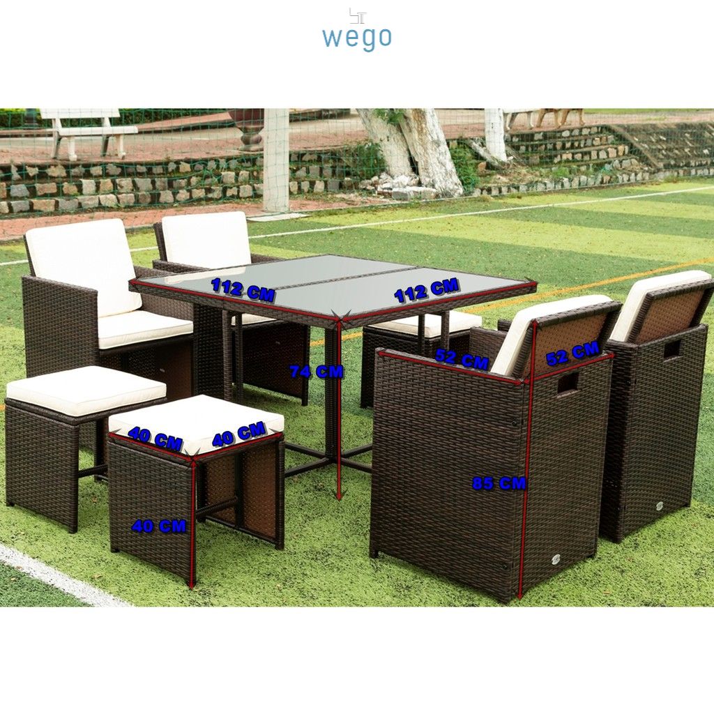 WEGO Bộ ghế mây/ Nội ngoại thất ngoài trời/ Sân vườn/ Bộ bàn ăn 8 chỗ// Rattan Wicker Set /Outdoor Furniture set/ Patio Garden Set - Cube 4+4 (8 seater)