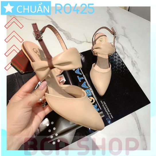 Giày cao gót nữ bít mũi 4p RO425 ROASATA quai ngang nhấn nơ cách điệu, thời trang tại BCASHOP - màu be