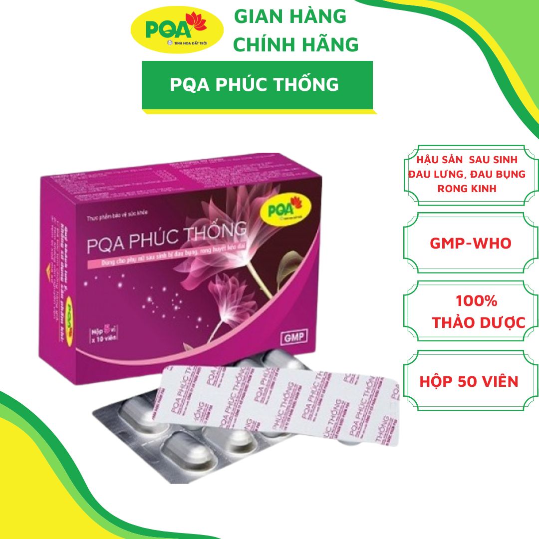 Phúc Thống PQA Giúp Bổ Huyết, Hỗ Trợ Điều Hòa Kinh Nguyệt, Các Triệu Chứng Đau Bụng Kinh Hộp 50 Viên