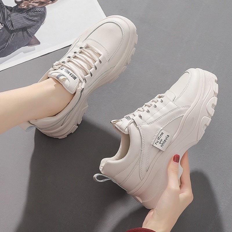 Giày thể thao nữ la mã đế răng cưa cao 5cm,Giày sneaker học sinh trắng